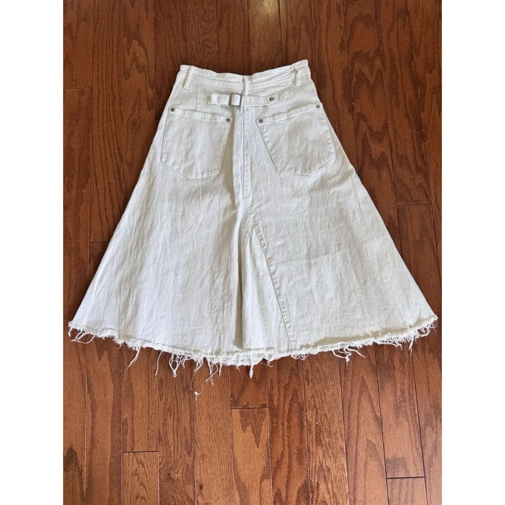 Free People One Boho Raw Hem Denim A-Line Midi Skirt Ivory Size 2